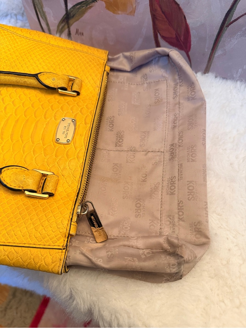 Michael Kors Preloved Croc-Embossed Leather Satchel w/Brand New Floral Strap - Picture 15 of 17